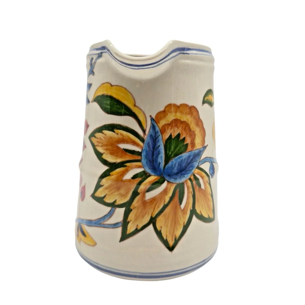 Vintage Cornell Imports Portugal Ceramic Pitcher Hand Painted Colorful Flowers